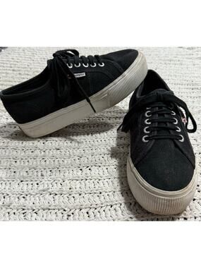 Superga Platform Sneakers Shoes Canvas Rubber Womens 9 EU 40 S0001L0 Black White